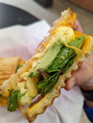 Look at all the veggies in the breakfast panini!