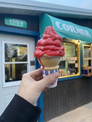 Chocolate soft serve with Cherry dip