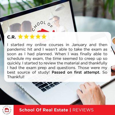 We are always excited to hear our students pass the exam on their first attempt! #schoolofrealestate #realestateschool ##realestateexam