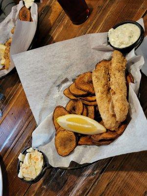 Nothing like the photo on their website. Two fish sticks with a small plastic container of coleslaw. Disappointing.