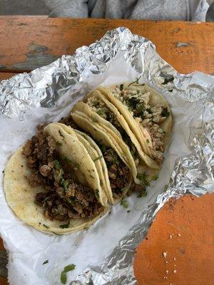 Beef fajita and chicken on corn tortillas