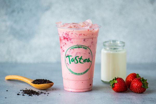 Strawberry Milk Tea: Strawberry flavored milk tea with real fruit bits