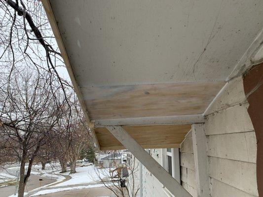 TWO pieces of soffit replaced and new fascia.