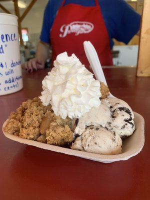 Apple crisp & cookies and cream ice cream