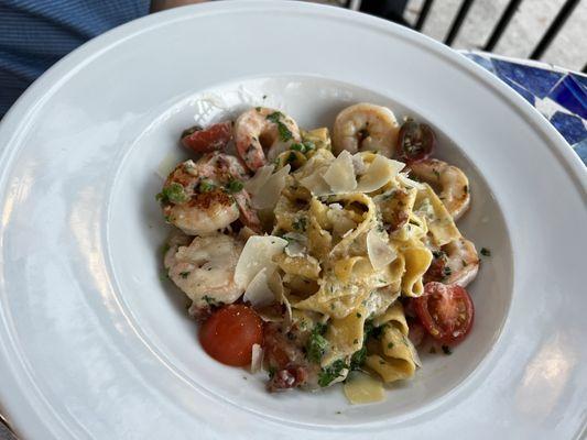 Dinner Special - Shrimp Carbonara over Pappardelle. Sooo good!!!