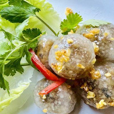 Sakoo Hed (Tapioca pearl king oyster mushroom dumplings)