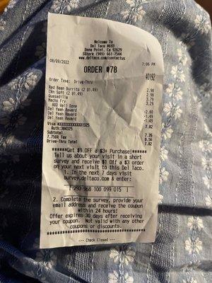 The del taco receipt