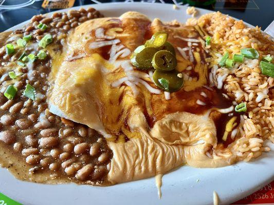 Bbq Enchiladas, bbq beans, rice