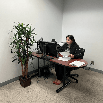 Nabila at her desk