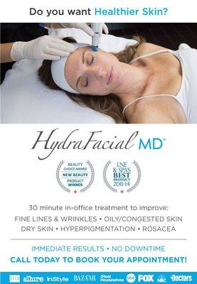 Come in for a 30 min HydraFacial treatment to improve fine lines, wrinkles, oily skin, dry skin, hyperpigmentation, rosacea, & more!