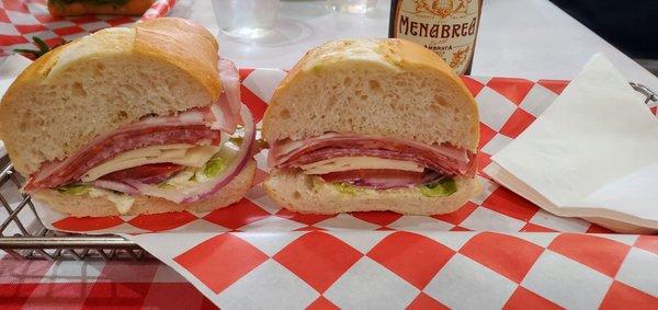 Italian Job sandwich with Italian beer.