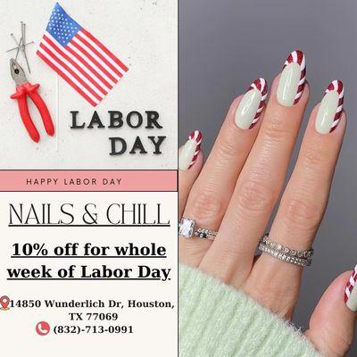 Labor Day 10% off special at Nail and Chill