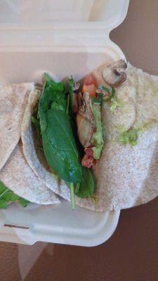 Veggie wrap. What a joke. Mainly spinach and they didn't give me any salsa. Pico is tomatoes and jalapenos, no onion. Sad wrap.