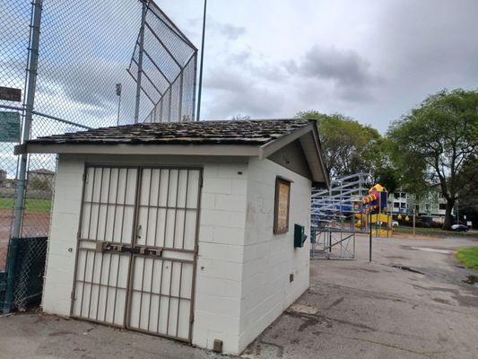 Redwood shingles on concession stand