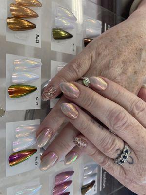 Chrome nails- in the shop (compared to outside)