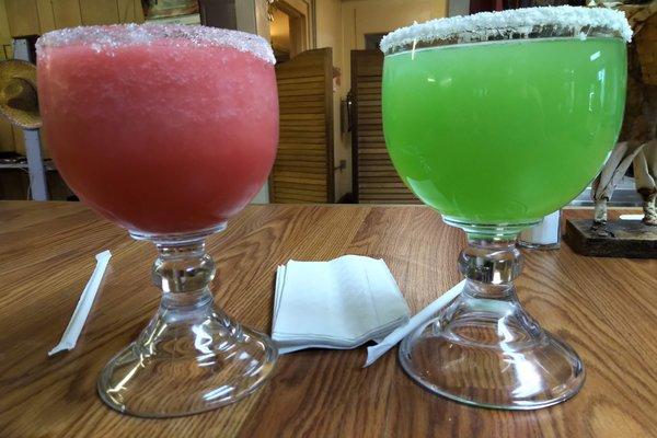 Frozen strawberry margarita; plain lime margarita sans ice