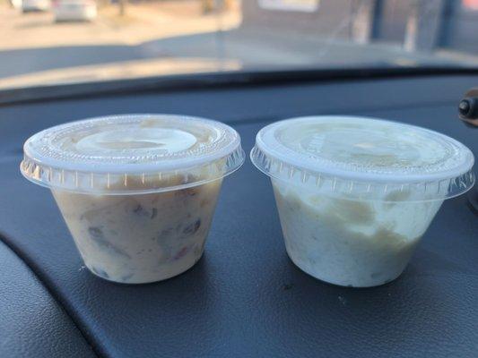 Potato Salad (left) Cole Slaw (right)