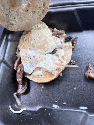 Egg cheese mushroom bagel