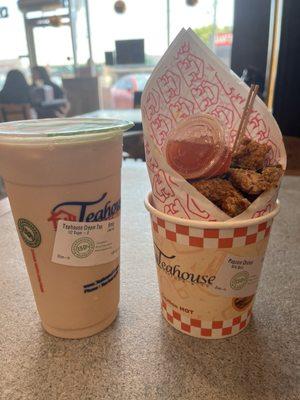 Milk tea and popcorn chicken combo