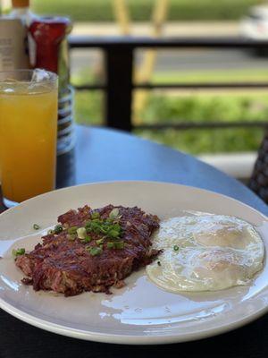 Corn beef hash & 2 eggs over easy (2 sides) were yummy & a great value . I also picked up the chia fruit bowl that I'll skip next time.