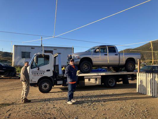 2006 Dodge 1500 pickup flatbed towed to Dulzura California. Mission Valley Towing has been helping motorists in San Diego since 1992.