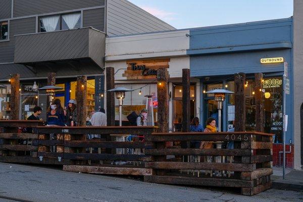 Heated parklets, natural wine by the glass and craft beer on draft to keep you cozy on those cool Ocean Beach nights.