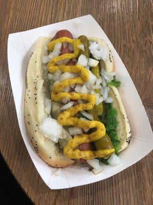 Walter dog!  Onion, relish, pickle, sport pepper & mustard