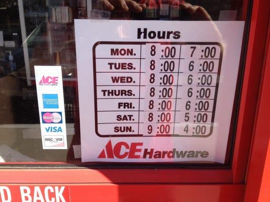 Actual hours posted at the store