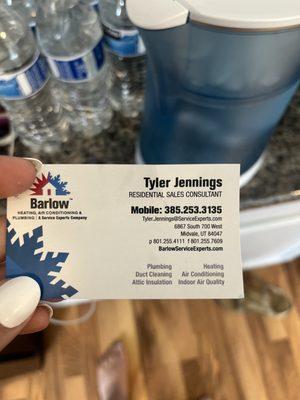 Contact information for Tyler our sales rep!