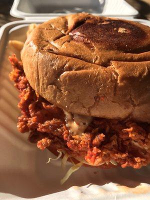 Spicy fried chicken sandwich