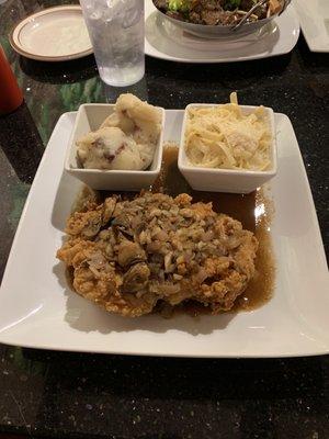 Chicken Marsala, garlic mashed potatoes