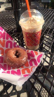 Pumpkin spice iced latte and pumpkin donut