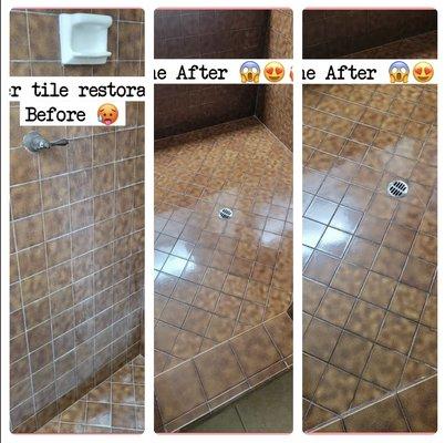 Before and after tile shower restoration