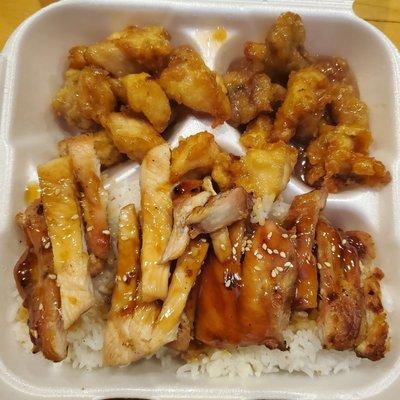 Orange chicken and teriyaki takeout order