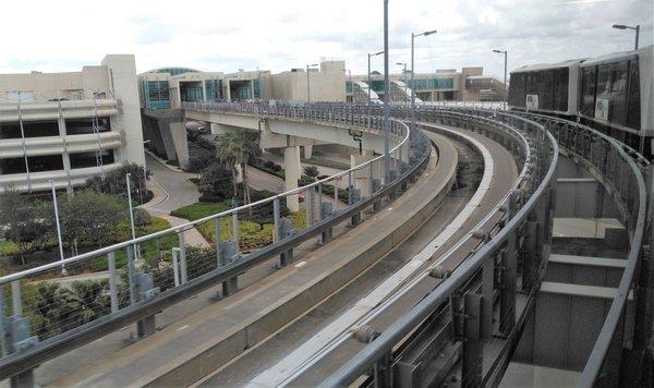 From the automated peoplemover going back to the MIA station, Metrorail is up above and Tri-Rail is down those 2 staircases, at the right.