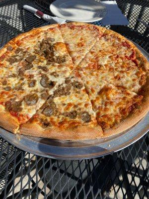 Cheese and meatball pizza