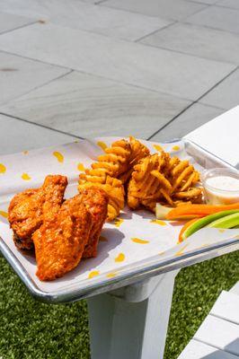 Jumbo wings and waffle fries!