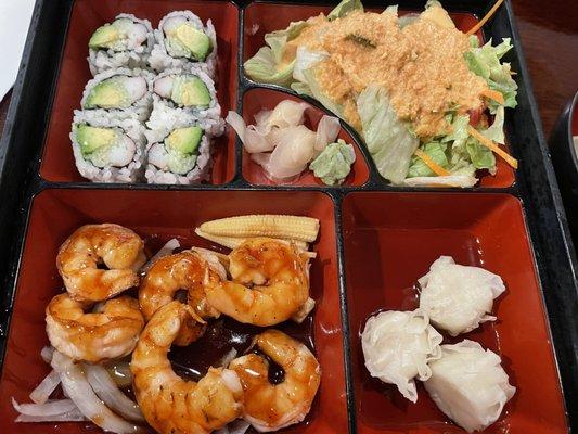 Lunch bento box with shrimp