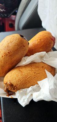 Arequipe, Chocolate and Strawberry filled Buñuelos.