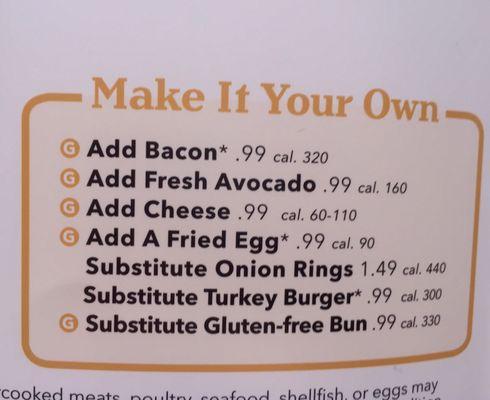 Personalize your burger selections