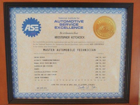 ASE Certified Master Technician