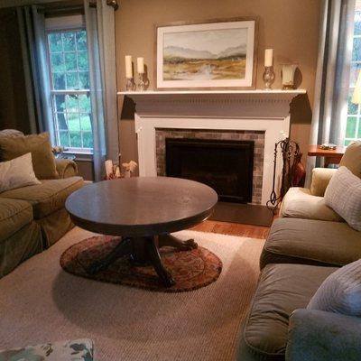 Sudbury, MA Client. Beautiful Oak Coffee Table Repair, Restored, then Refinished in a driftwood style stain and satin finish