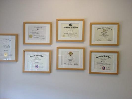 Dr. Tans wall of degrees