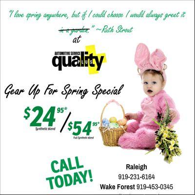 Gear up for Spring with our March Special! Visit our website for more details https://www.qualityplusautomotive.com/specials/