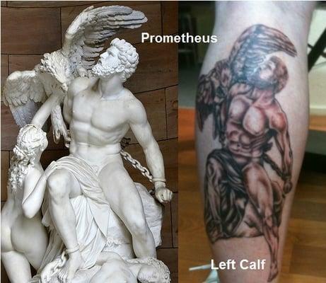 Prometheus tattoo with statue reference - tattoo by Travis