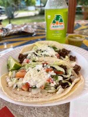 Corn Tacos with asada meat