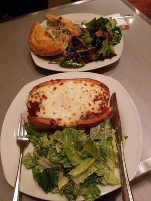 It is Meatball Tuesday so I had to have the meatball grinder and as an alternative they also offer awesome chicken pot pie so Margi had it.