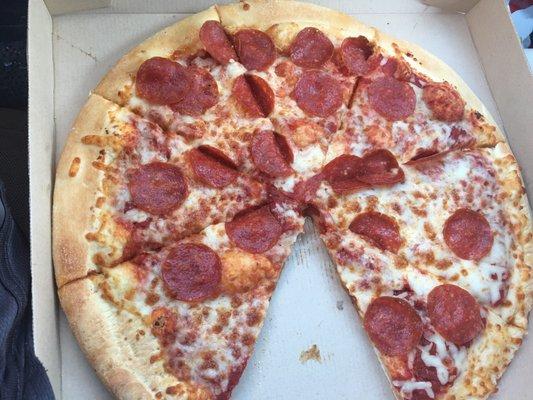 $6 Extra most bestest pepperoni pizza and it looks the same like the $5 pizza