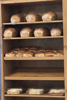 Bakery items. Breast white and wheat, Cinnamon Rolls.