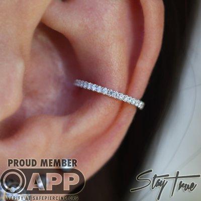 Healed Conch Piercing, Genuine Diamonds!